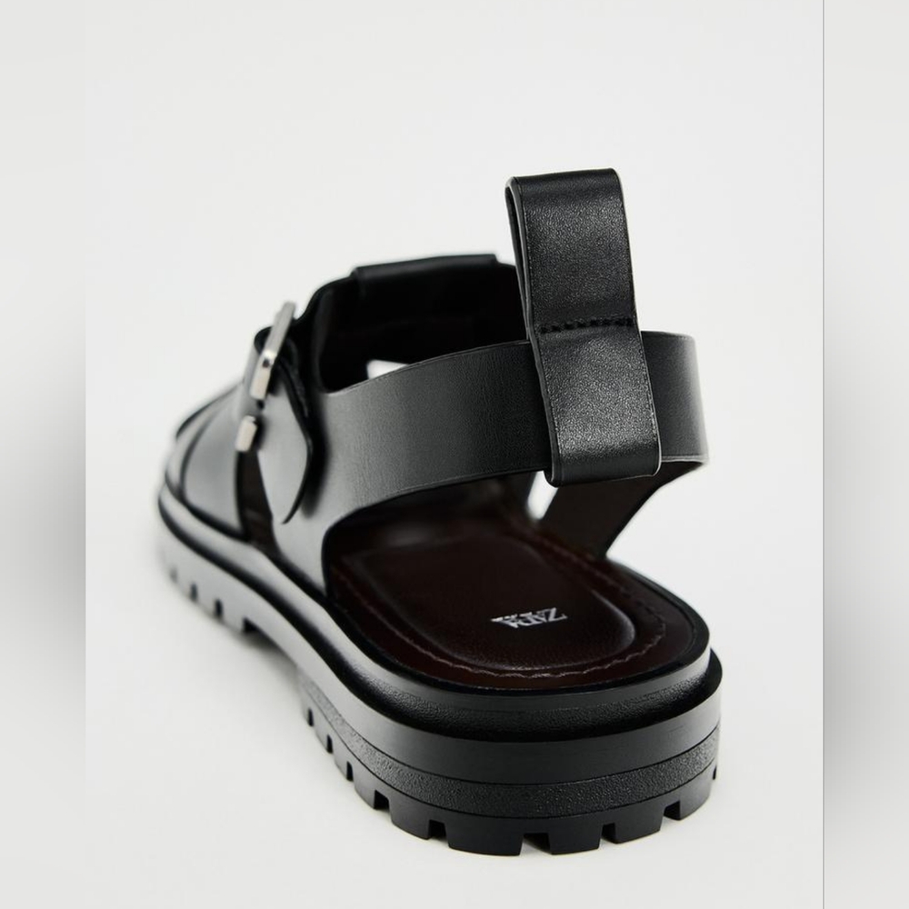 Zara Lug Sole Leather Cage Sandals - Picture 5 of 11